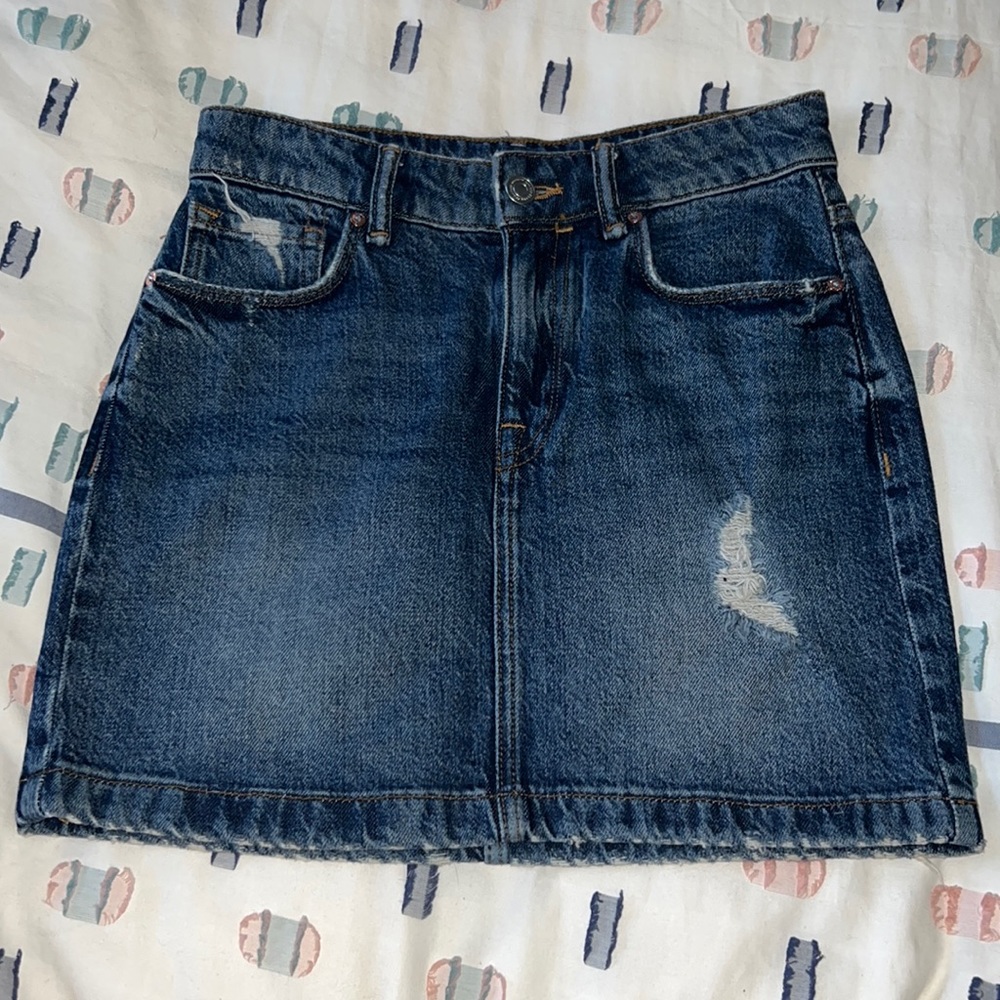 All saints mini distressed denim mini skirt
